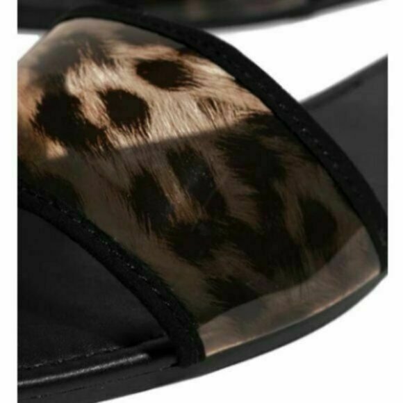NIB Animal Print Flats SLIDES SIZE 7 Black Sandals - Picture 4 of 8